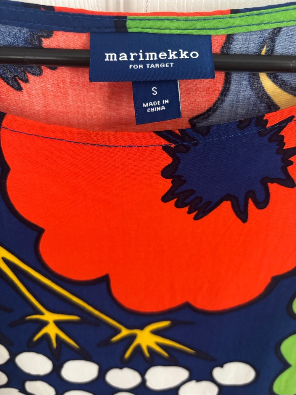 Marimekko Navy Blue Floral Mini Dress with Red, Yellow & Green - Picture 3 of 8